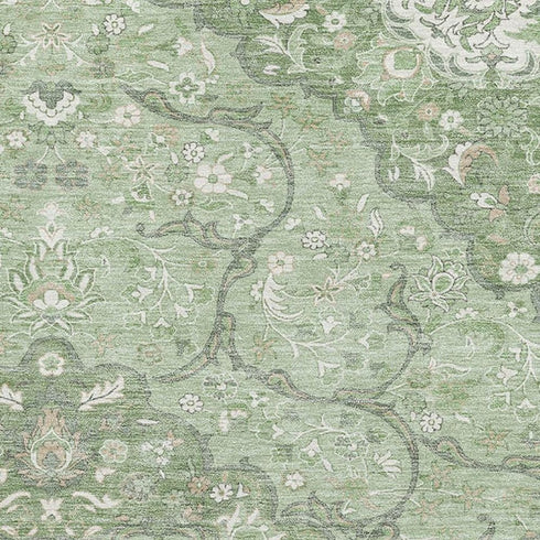 8' X 10' Artichoke Green And Ivory Medallion Washable Area Rug With UV Protection