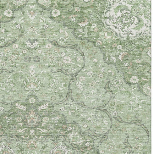 8' X 10' Artichoke Green And Ivory Medallion Washable Area Rug With UV Protection