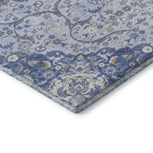 5' X 8' Blue Gray And Silver Medallion Washable Area Rug With UV Protection