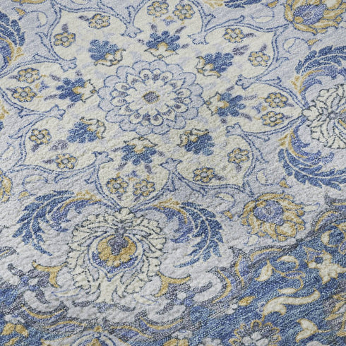 5' X 8' Blue Gray And Silver Medallion Washable Area Rug With UV Protection