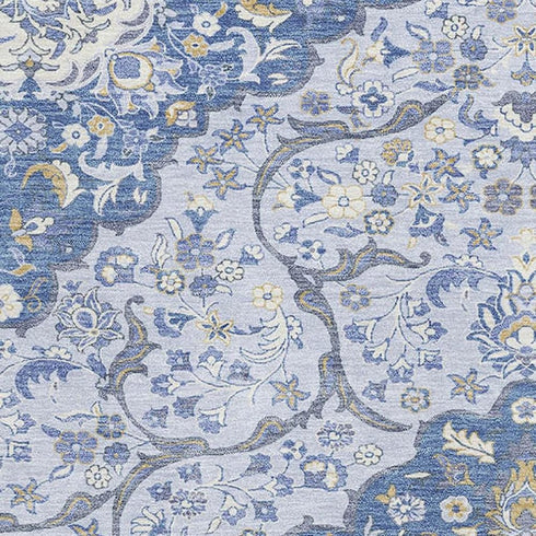 5' X 8' Blue Gray And Silver Medallion Washable Area Rug With UV Protection