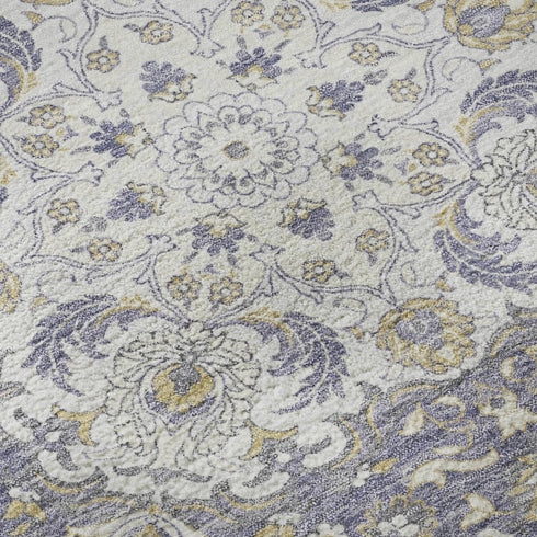 5' X 8' Lavender Ivory And Gold Medallion Washable Area Rug With UV Protection