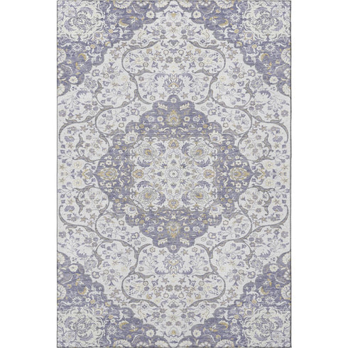 5' X 8' Lavender Ivory And Gold Medallion Washable Area Rug With UV Protection