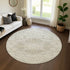 8' Taupe Gray And Ivory Medallion Washable Round Rug With UV Protection