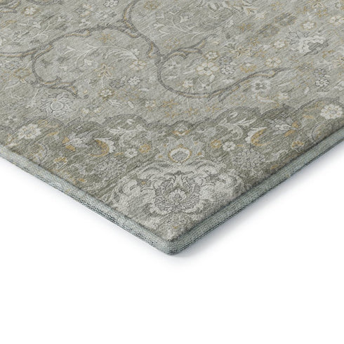 8' Taupe Gray And Ivory Medallion Washable Round Rug With UV Protection