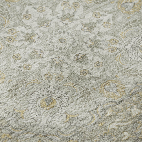 8' Taupe Gray And Ivory Medallion Washable Round Rug With UV Protection
