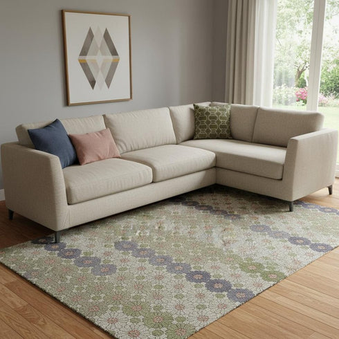 8' X 10' Artichoke Green Purple And Beige Geometric Washable Area Rug With UV Protection
