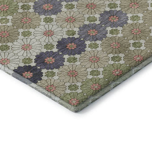 8' X 10' Artichoke Green Purple And Beige Geometric Washable Area Rug With UV Protection