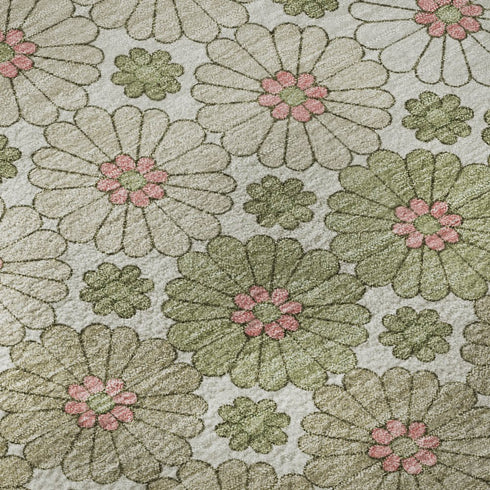 8' X 10' Artichoke Green Purple And Beige Geometric Washable Area Rug With UV Protection