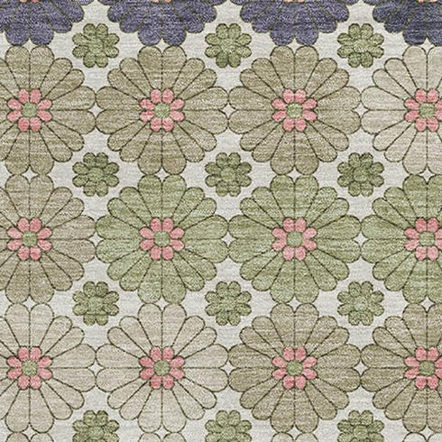 8' X 10' Artichoke Green Purple And Beige Geometric Washable Area Rug With UV Protection