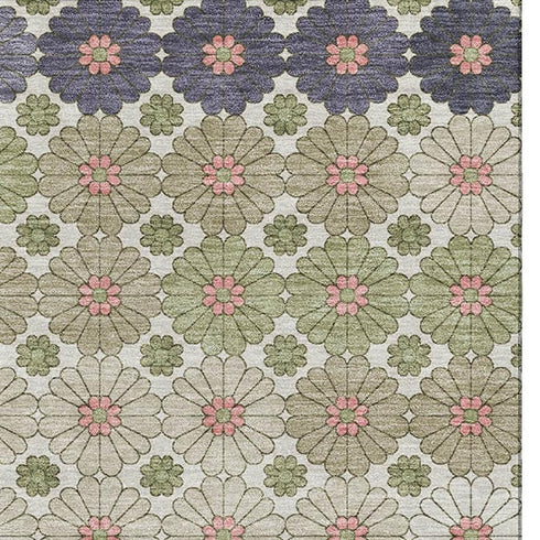 8' X 10' Artichoke Green Purple And Beige Geometric Washable Area Rug With UV Protection