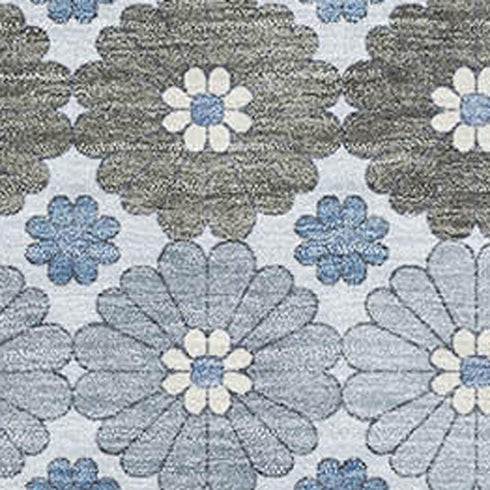 5' X 8' Denim Blue Gray And Silver Geometric Washable Area Rug With UV Protection