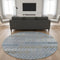 8' Denim Blue Gray And Silver Geometric Washable Round Rug With UV Protection
