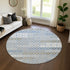8' Denim Blue Gray And Silver Geometric Washable Round Rug With UV Protection