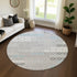 8' Silver Gray And Blue Geometric Washable Round Rug With UV Protection