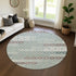 8' Teal Gray And Silver Geometric Washable Round Rug With UV Protection