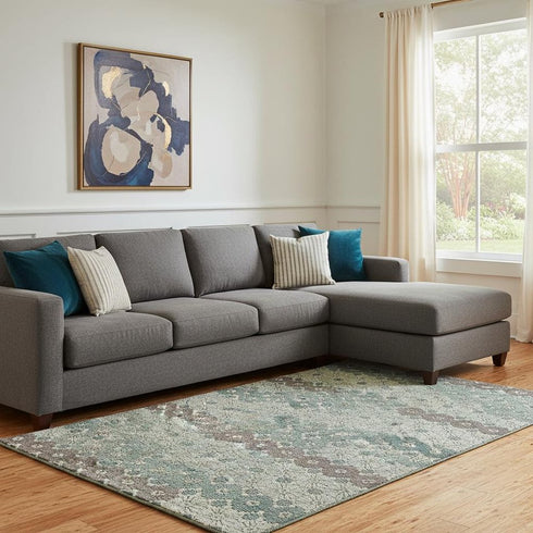 8' X 10' Teal Gray And Silver Geometric Washable Area Rug With UV Protection