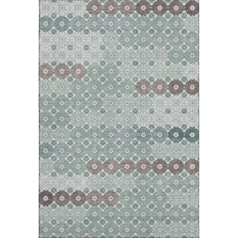 8' X 10' Teal Gray And Silver Geometric Washable Area Rug With UV Protection