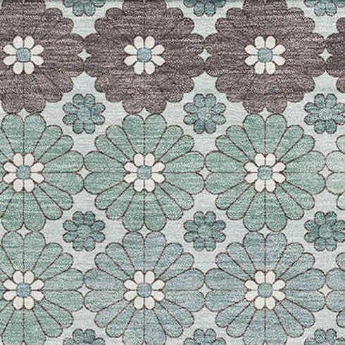 8' X 10' Teal Gray And Silver Geometric Washable Area Rug With UV Protection