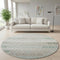 8' Taupe Beige And Teal Geometric Washable Round Rug With UV Protection