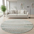 8' Taupe Beige And Teal Geometric Washable Round Rug With UV Protection