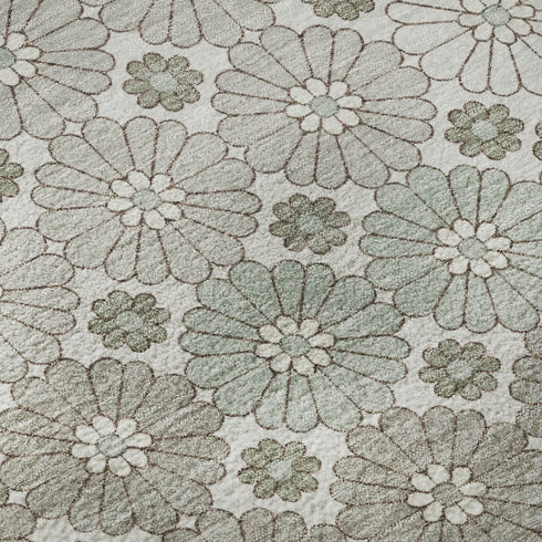 8' Taupe Beige And Teal Geometric Washable Round Rug With UV Protection