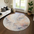 8' Linen Peach And Ivory Abstract Washable Round Rug With UV Protection
