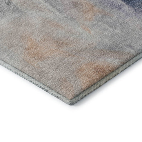 8' Linen Peach And Ivory Abstract Washable Round Rug With UV Protection