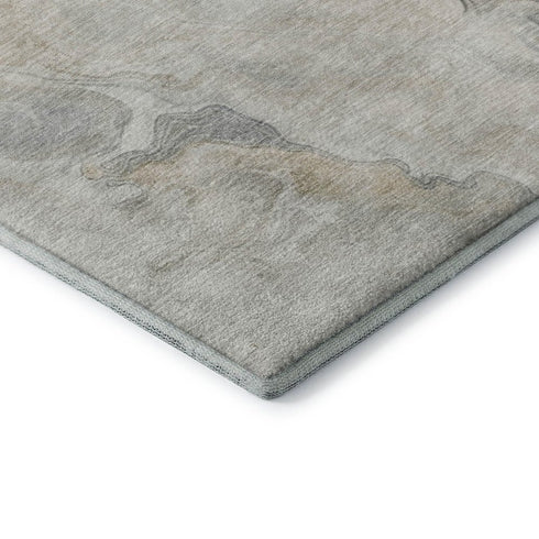 5' X 8' Beige Gray And Ivory Abstract Washable Area Rug With UV Protection