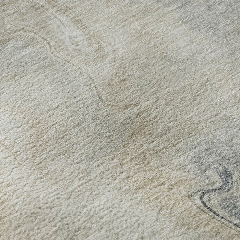 5' X 8' Beige Gray And Ivory Abstract Washable Area Rug With UV Protection