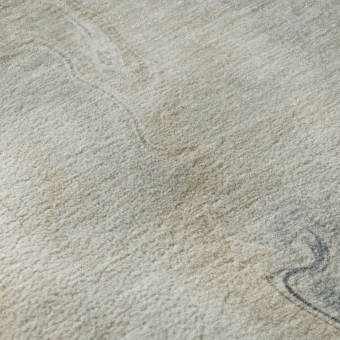 8' Beige Gray And Ivory Abstract Washable Round Rug With UV Protection