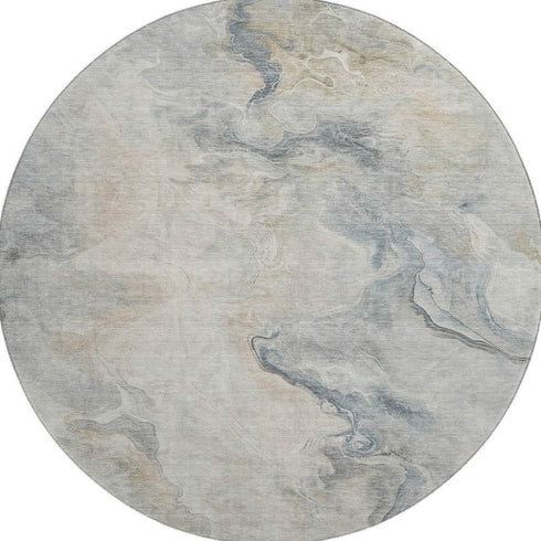 8' Beige Gray And Ivory Abstract Washable Round Rug With UV Protection