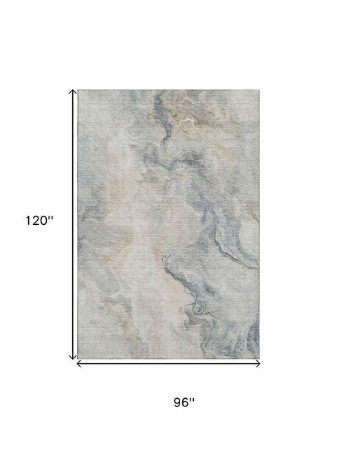 8' X 10' Beige Gray And Ivory Abstract Washable Area Rug With UV Protection
