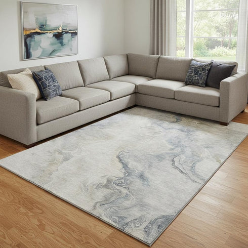 8' X 10' Beige Gray And Ivory Abstract Washable Area Rug With UV Protection