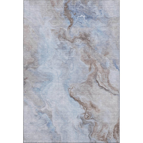 5' X 8' Blue Taupe And Beige Abstract Washable Area Rug With UV Protection
