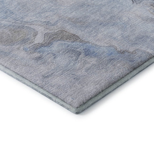 5' X 8' Blue Taupe And Beige Abstract Washable Area Rug With UV Protection