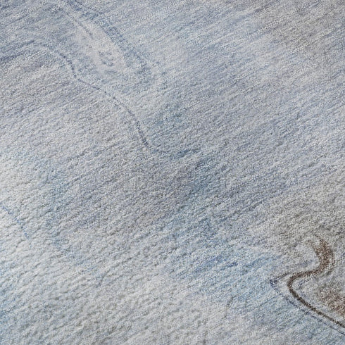 5' X 8' Blue Taupe And Beige Abstract Washable Area Rug With UV Protection