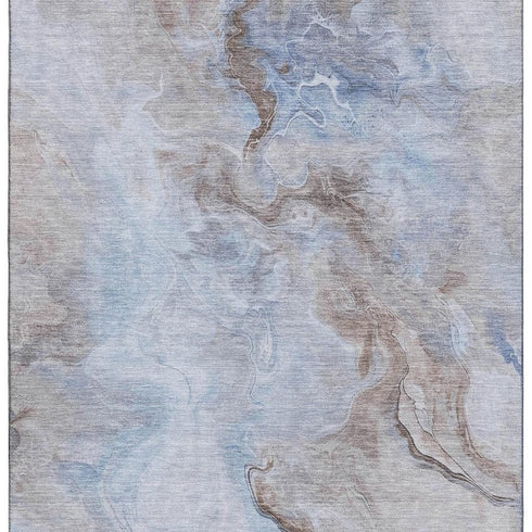 5' X 8' Blue Taupe And Beige Abstract Washable Area Rug With UV Protection