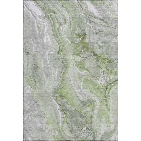 8' X 10' Artichoke Green Gray And Silver Abstract Washable Area Rug With UV Protection
