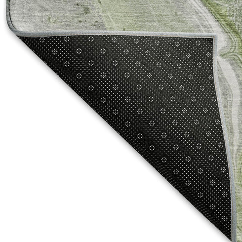 8' X 10' Artichoke Green Gray And Silver Abstract Washable Area Rug With UV Protection
