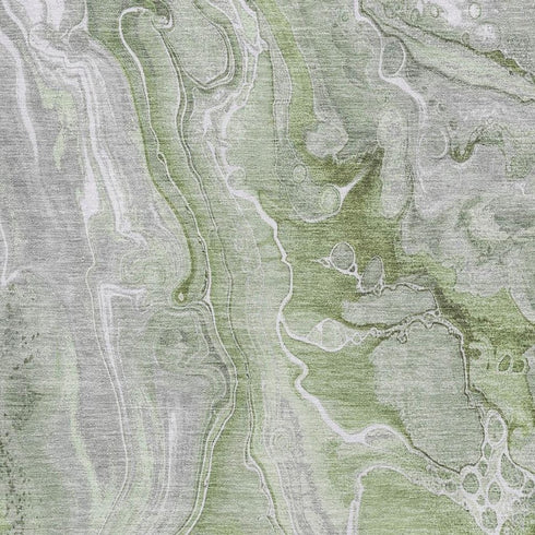 8' X 10' Artichoke Green Gray And Silver Abstract Washable Area Rug With UV Protection