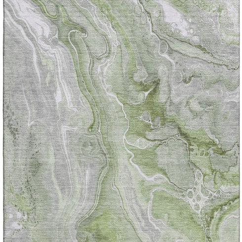 8' X 10' Artichoke Green Gray And Silver Abstract Washable Area Rug With UV Protection