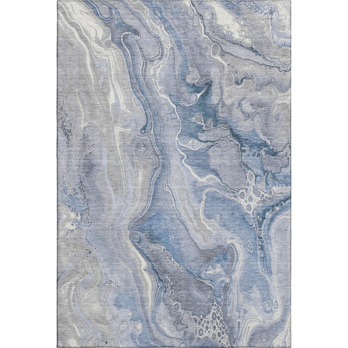 5' X 8' Denim Blue Gray And Ivory Abstract Washable Area Rug With UV Protection