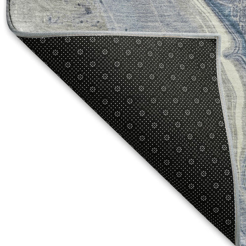 5' X 8' Denim Blue Gray And Ivory Abstract Washable Area Rug With UV Protection