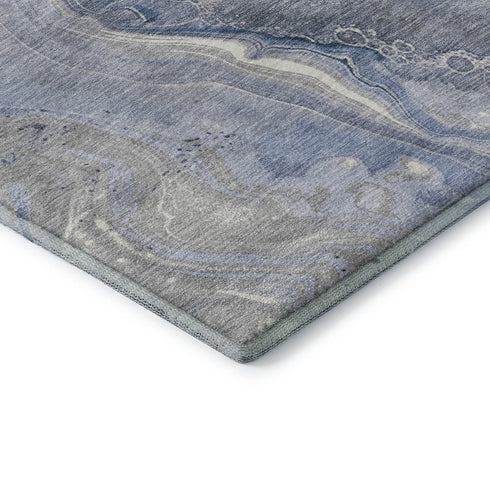 5' X 8' Denim Blue Gray And Ivory Abstract Washable Area Rug With UV Protection