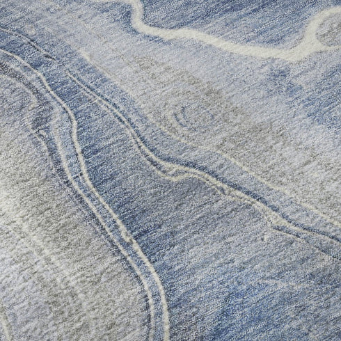 5' X 8' Denim Blue Gray And Ivory Abstract Washable Area Rug With UV Protection