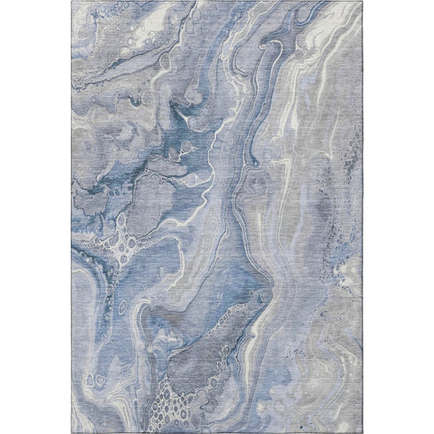 5' X 8' Denim Blue Gray And Ivory Abstract Washable Area Rug With UV Protection