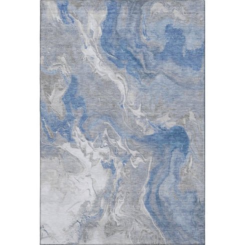 5' X 8' Blue Gray And Ivory Abstract Washable Area Rug With UV Protection