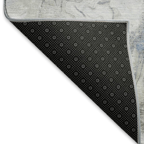 5' X 8' Blue Gray And Ivory Abstract Washable Area Rug With UV Protection