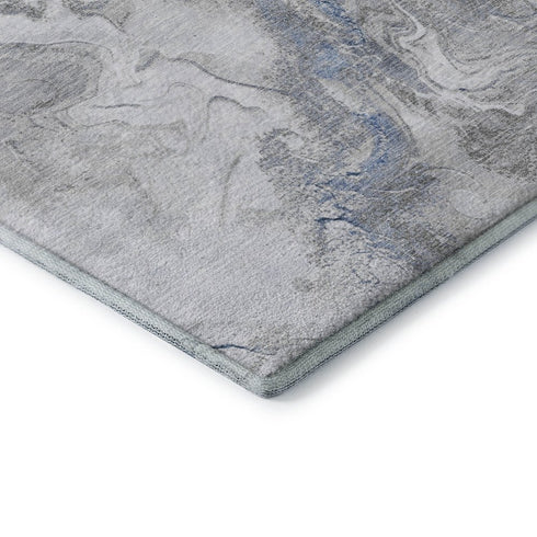5' X 8' Blue Gray And Ivory Abstract Washable Area Rug With UV Protection